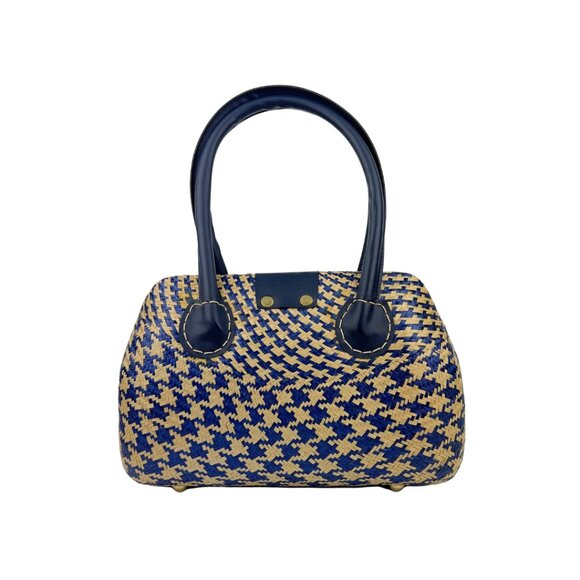 Vintage Woven Straw Houndstooth Handbag - Picture 3 of 4